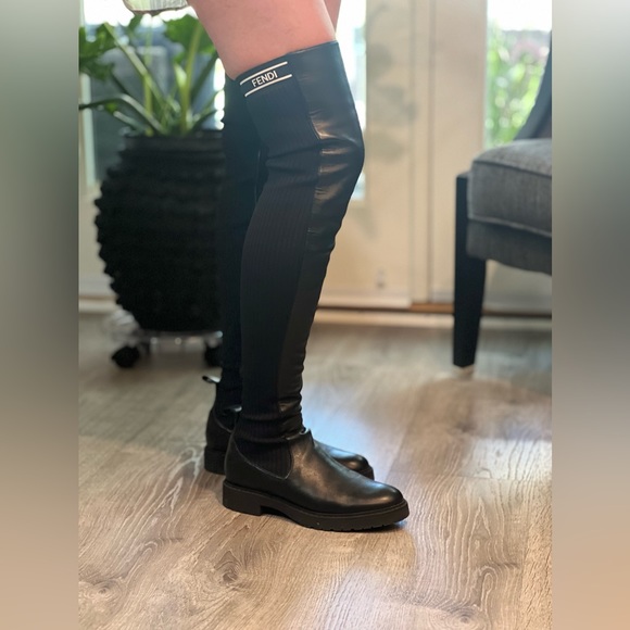 . Fendi Leather Over-The-Knee Sock Boots - Picture 8 of 9